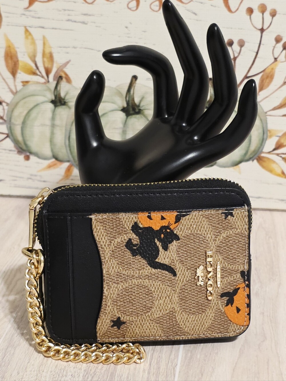 Coach Rare Zip Credit Card ID Case Keys Coins Cash Wallet Halloween CW886 🎃🐈‍⬛